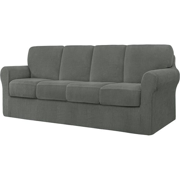 Set of 9 Stretch Check Spandex Jacquard Sofa Covers (XL, Dove Grey)