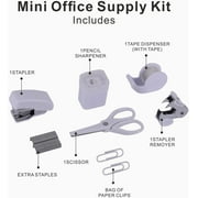 Mini Office Supply Kits – Includes Mini Stapler,Scissors, Staple Remover, Staples, Tape Dispenser (White)