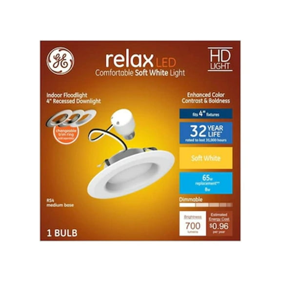 GE Relax 65W Equivalent White Dimmable Recessed Downlight with Bronze, Brushed Nickel and White Interchangeable Trims