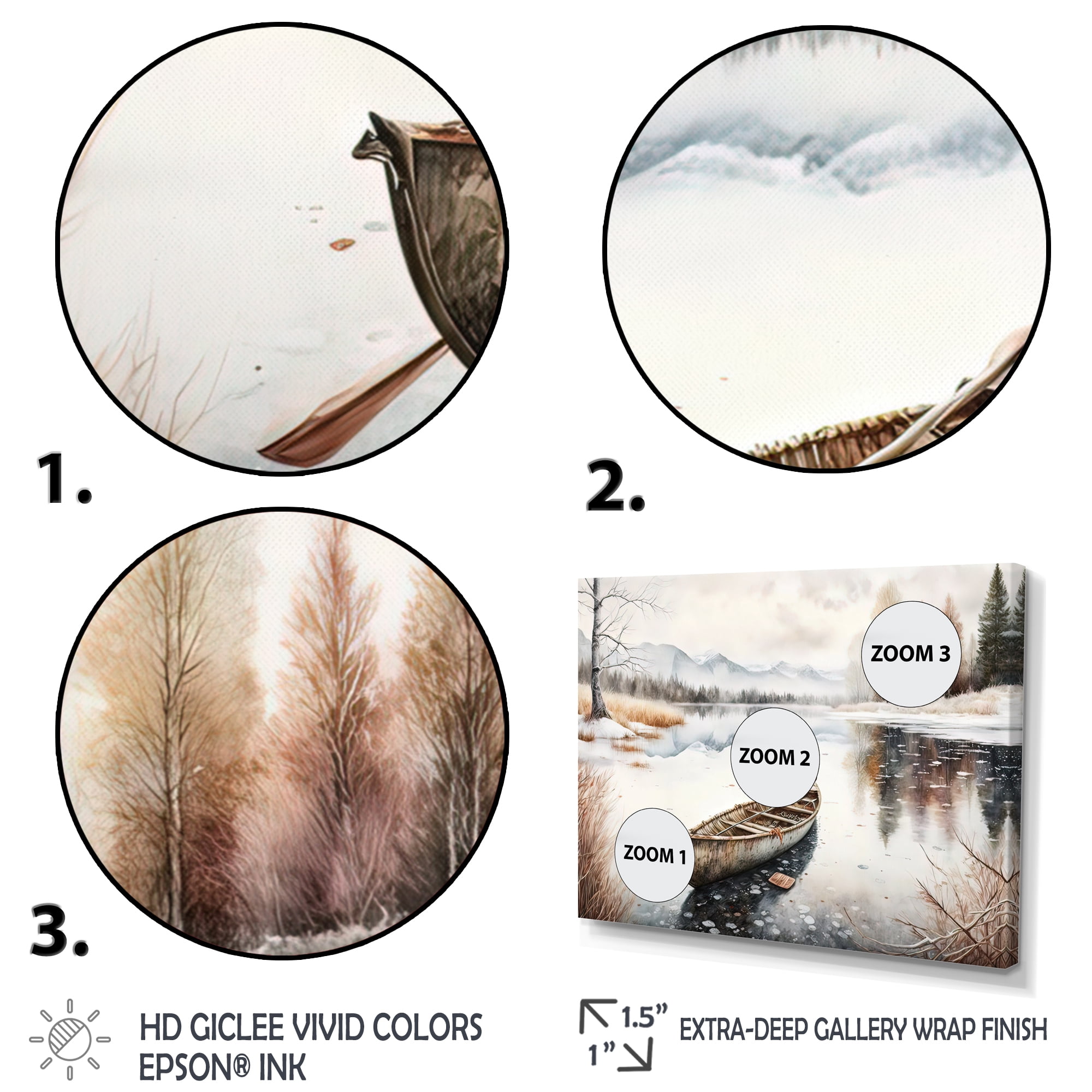 Designart Winter Scene With Canoe I Canvas Wall Art