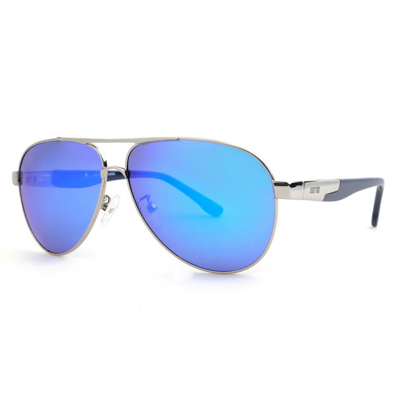 and Rove Blue 100%UV Men Spring Polarized with Silver, Aviator for JUST Protection GO Hinge, Women, Style Sunglasses