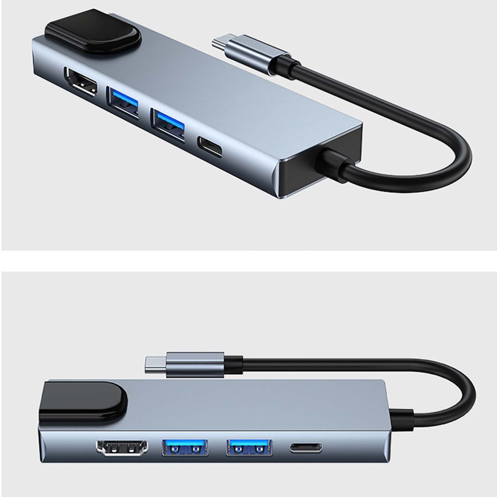 5 in 1 Type C Network Hub Adapter, USB C to HDMI USB 3.0 USB 2.0 RJ45 Ethernet PD Charging, Aluminum Alloy for Laptop
