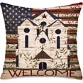 thumbnail image 3 of Set of 4 Vintage American Flag Throw Pillow Covers 4th of July Independence Day USA Patriotic Pillow Case 18x18 Inch Cotton Linen Farmhouse Decorative Square Cushion Cover for Sofa Bed, 3 of 6