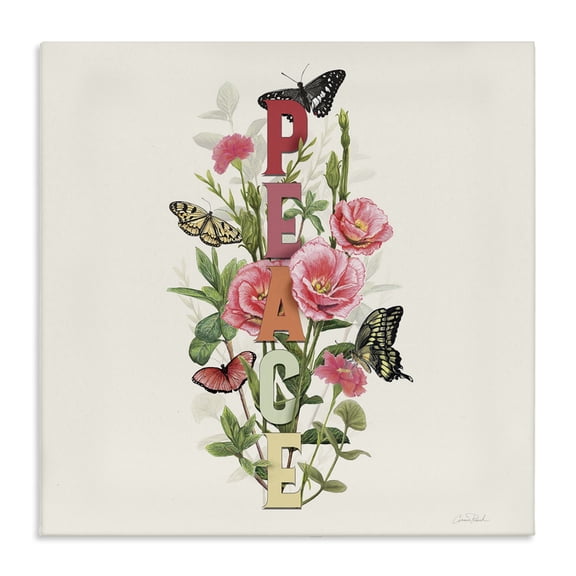 Stupell Industries Peace with Butterflies Botanical & Floral Painting Gallery Wrapped Canvas Art Print Wall Art, 17 x 17