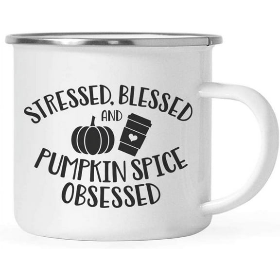 Koyal Wholesale Fall Autumn Season Stainless Steel Campfire Coffee Mug , Stressed Blessed and Pumpkin Spice Obsessed