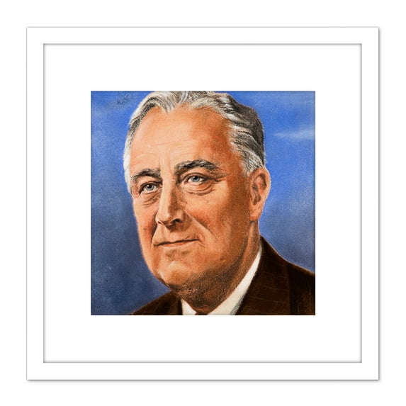 Timym Portrait US President Franklin Roosevelt Painting 8X8 Inch Square Wooden Framed Wall Art Print Picture with Mount