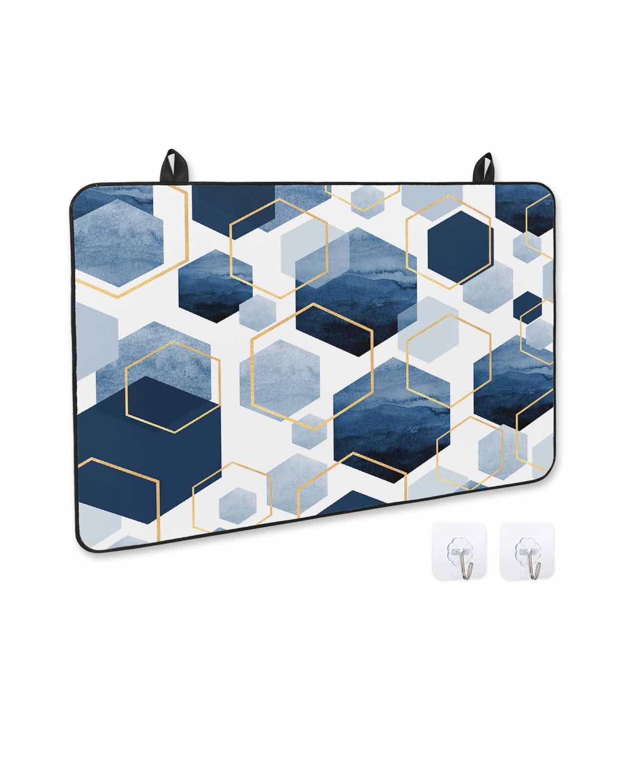 nqOlkjepod Large Induction Cooktop Protector Mat 36"x21", Navy Blue Geometric Stove Top Covers for Electric Stove, Gold White Hexagon Modern Decorative Stove Burner Cover Mats, Glass Top Stove Cover