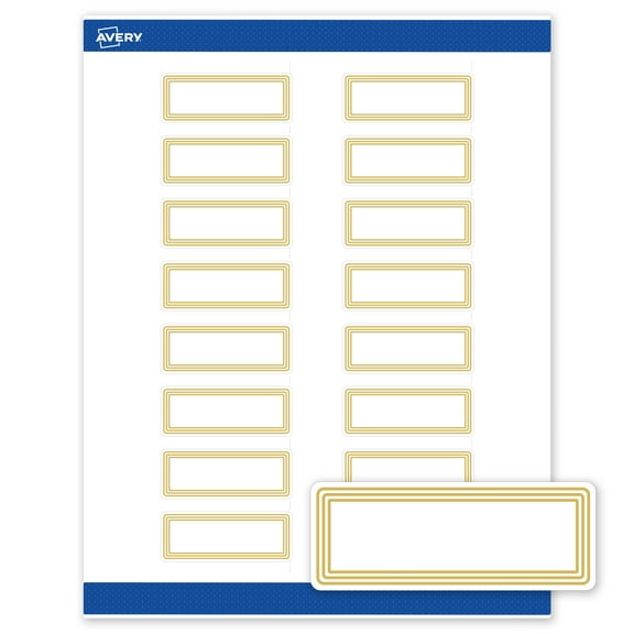 Avery Labels, 1" x 2-5/8", Matte White, Multi-Lined Gold Border, 160ct