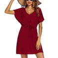 thumbnail image 6 of Womens Summer Dress Womens Casual Loose Fitting Summer Color Dress Beach Sun Skirt V-Neck Short Sleeved Dress Casual Summer Dress for Women, 6 of 6