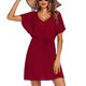 thumbnail image 1 of Puntoco Vestido De Manga Corta Con Cuello En V, Vestido Casual Suelto De Verano Estampado Para Mujer, Vestido De Playa Con Cuello En V, Vestido De Manga Corta, Color Burdeos L, 1 of 6