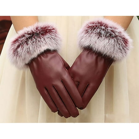 

EQWLJWE Ladies leather gloves autumn and winter warm rabbit with screen gloves Sports Protection Holiday Clearance
