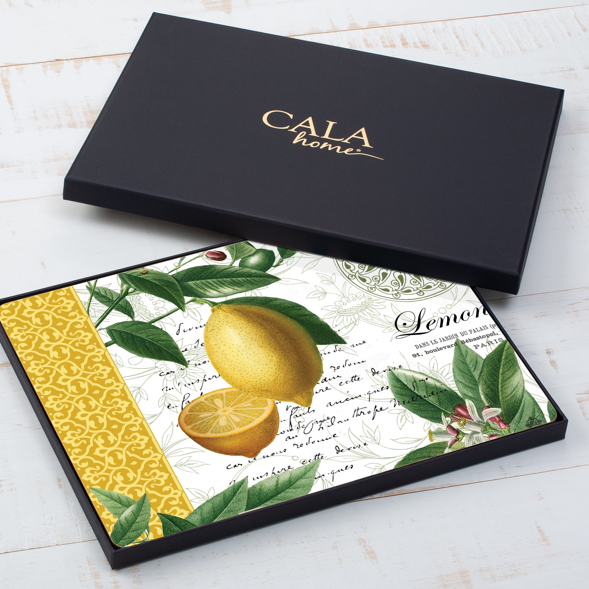Cala Home "Citron" Premium Decorative Hardboard Cork Back Tabletop Placemats 4 Pack