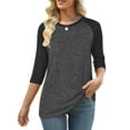 thumbnail image 4 of biudgviw 3/4 Length Sleeve Womens Tops for Fall Color Block Crew Neck Knit Lightweight Shirts Casual Loose Comfy Blouses, 4 of 4