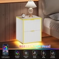 thumbnail image 4 of White and Gold Nightstand with 2 Fluted Drawers, 18 Inch Night Stand with Storage, White Night Stand with Golden Handles, Mid Century Modern Nightstand for Bedroom,White and Gold, 4 of 14