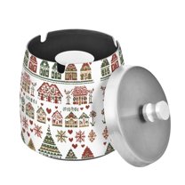 Yayeee Ashtray with Lid for Cigarette Smokeless Stainless Steel Home Ash Holder, Green Nordic Christmas House