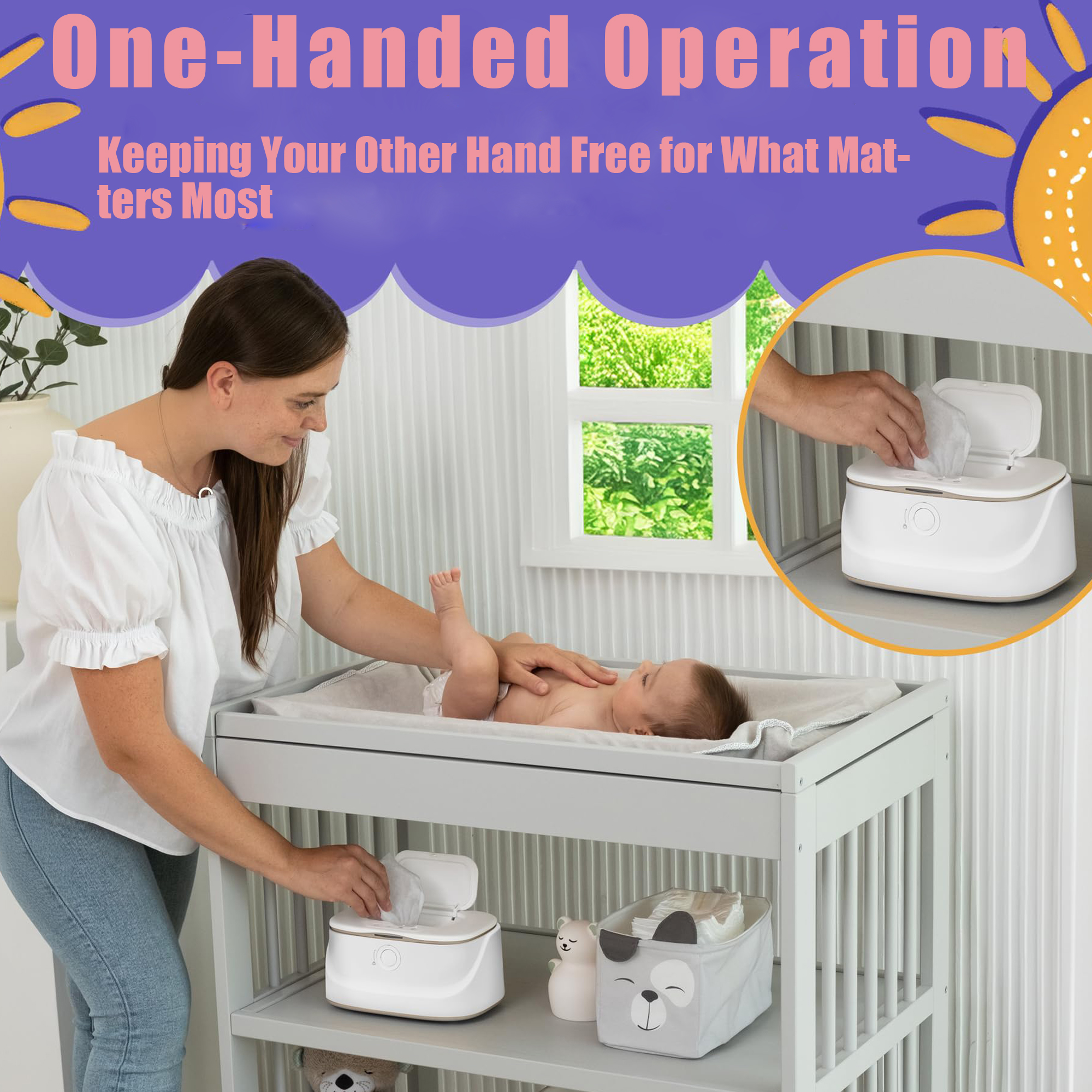 Baby Wipe Warmer with Night Light,Large Capacity Wipes Dispenser and Diaper Wipe Warmer,Fast and Even Heating,Temperature Display,3 Modes of Temperature Heating Control