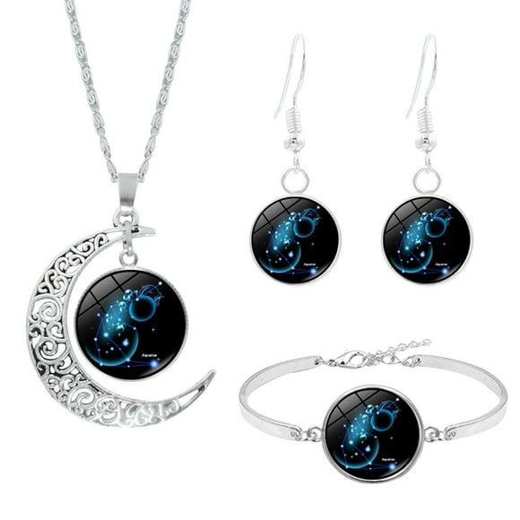 Fiudx Collar de Astrología, Delicado de Aleación de Plata, Pendientes de Gemas Multicolores, Conjuntos de Pulsera de Constelación, Regalo para Uso Diario, Accesorio de Moda para Mujer, Regalo de Cump
