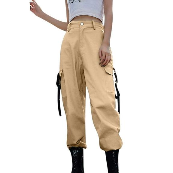 Pants for Women Womens High Waisted Cargo Pants Pockets Casual Loose Twill Trousers Girls Cute Travel Outfits Women Short Jumpsuits for with Skirt Running with Zipper Pockets Comfortable Brown L