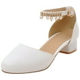 thumbnail image 6 of Dakaela Girls Heels Dress Shoes Kids Closed Toe Wedding Party School Pumps Pearl Ankle Strap Chunky Heel Sandals White Size 4.5, 6 of 7