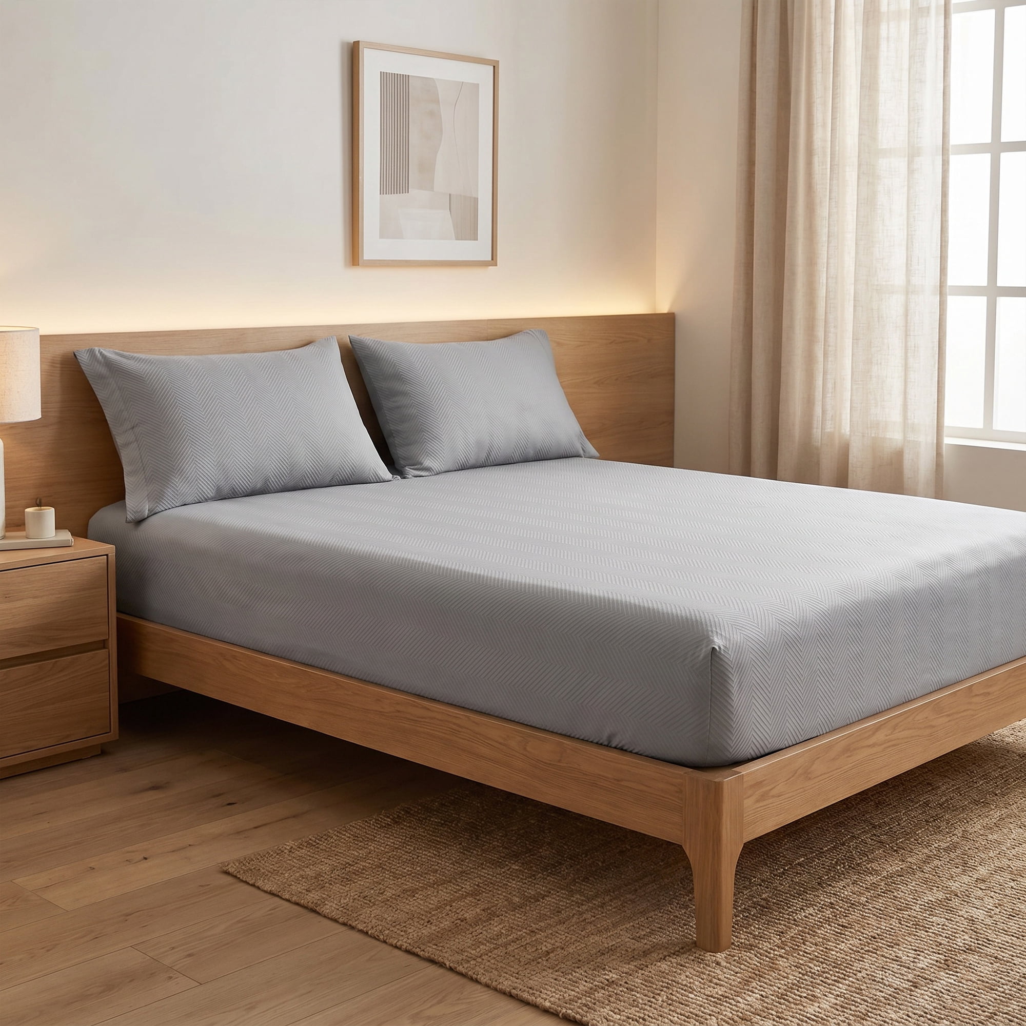Unique Bargains Fitted Sheet Polyester Ripple Bed Sheets for Sleep Light Grey 78"x79.9"