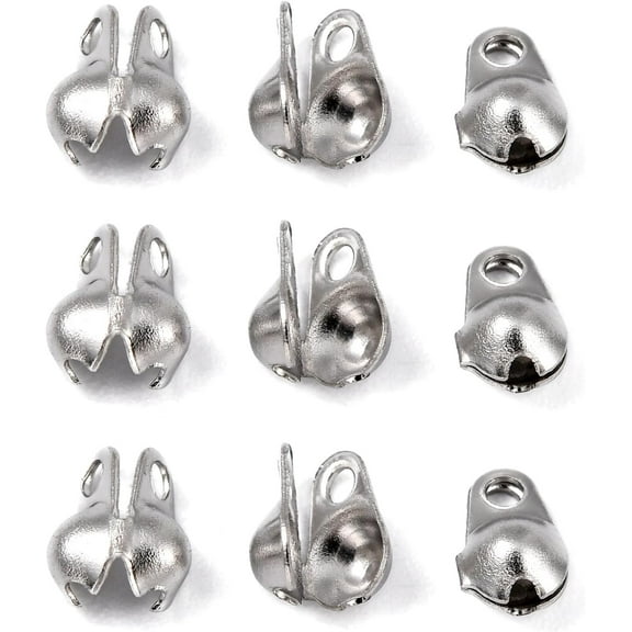 50Pcs 304 Stainless Steel Bead Tips Calotte Ends Crimp Beads Clamshell Knot Cover Stainless Steel Color Open Bead Tips Endcaps for DIY Bracelet Necklaces Earrings Jewelry Making 5x3mm