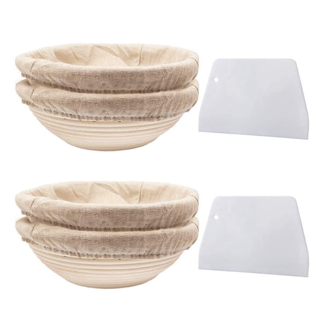 Juego Redondo, 4 Cestas de Levadura para Pan Y Masa de Pan, Cesto de Fermentación Banneton con Lino Inserto