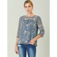 thumbnail image 2 of BluCasual De GaCon Estampado Floral De Man3/4 Con Volantes PaMujer Gris azul XL, 2 of 6