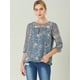 thumbnail image 2 of BluCasual De GaCon Estampado Floral De Man3/4 Con Volantes PaMujer Gris azul S, 2 of 6