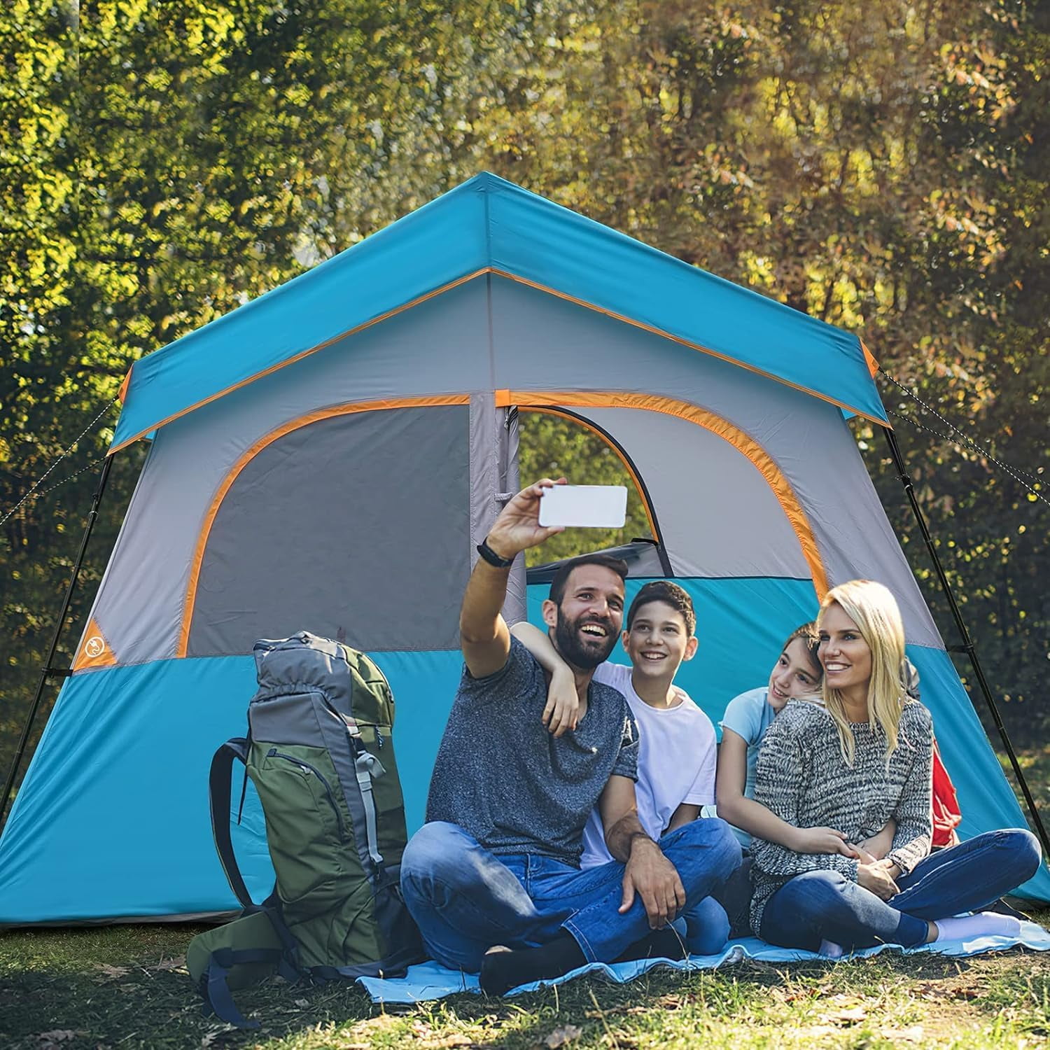 HIKERGARDEN 6 Person Camping Tent - Portable Easy Set Up Family Tent for Camp, Windproof Fabric Cabin Tent Outdoor for Hiking, Backpacking, Traveling