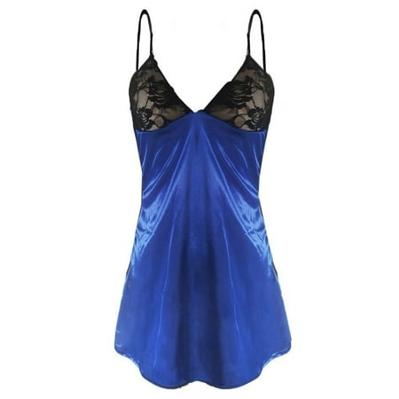 Zuwimk Lingerie For Women Plus Size Lingerie for Women Lace Sheer V Neck Chemise See Through Floral Eyelash Nightgown Negligee Dress Blue S