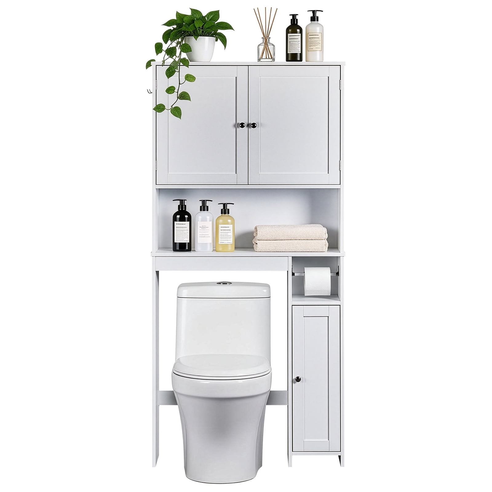 Ktaxon Over the Toilet Bathroom Storage Cabinet Space Saver with 2 Doors and 4 Adjustable Shelves, White