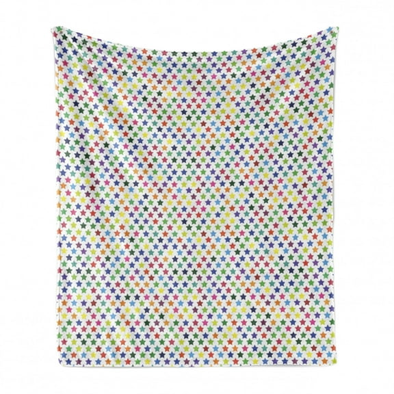 Colorful Soft Flannel Fleece Throw Blanket, Birthday Celebration Style Star Shapes Nursery Geometric Theme Sky Object, Cozy Plush for Indoor and Outdoor Use, 50" x 60", Multicolor, by Ambesonne