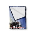 thumbnail image 2 of Hockey Soft Flannel Fleece Throw Blanket, Retro Halftone Style Backdrop Player Snowflakes and Cityscape Silhouette, Cozy Plush for Indoor and Outdoor Use, 60" x 80", Multicolor, by Ambesonne, 2 of 5