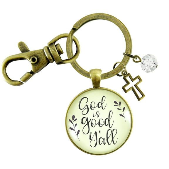 God is Good Ya'll Gutsy Goodness Bronze Keychain Southern Style Faith Saying Jewelry