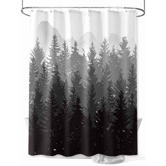 Shower Curtain Abstract Forest Shower Curtains for Bathroom, Waterproof Polyester Shower Curtain Set with Hooks, Extra Long 72" x 78" Black Gray Trees Mountain