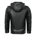 thumbnail image 5 of HOOMEUMY Men's Faux Leather Jacket Winter Warm Padded Hooded Zipper Motorcycle Leather Coat Slim Fit Outerwear Black M, 5 of 7