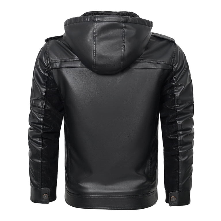 Zpanxa Men's Velvet Lined Leather Jacket Solid Color with Zipper