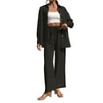 thumbnail image 3 of Traje de Verano para Mujer, de Dos Piezas, con Camisa, Pantalones y Ropa Deportiva Informal para Playa y Vacaciones Negro M, 3 of 9