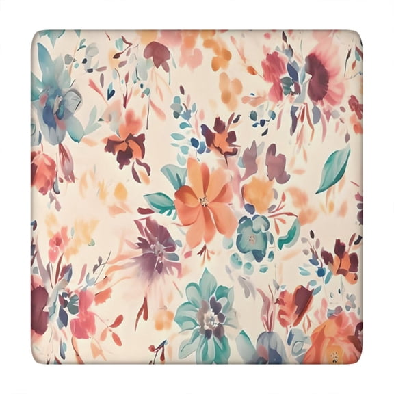 Pioneer Flower Floral Print Pattern Square Fitted Tablecloth with Elastic Edge,Square Table Cover,Washable Elastic Table Cover for Home Kitchen Party Decor 34"x34"