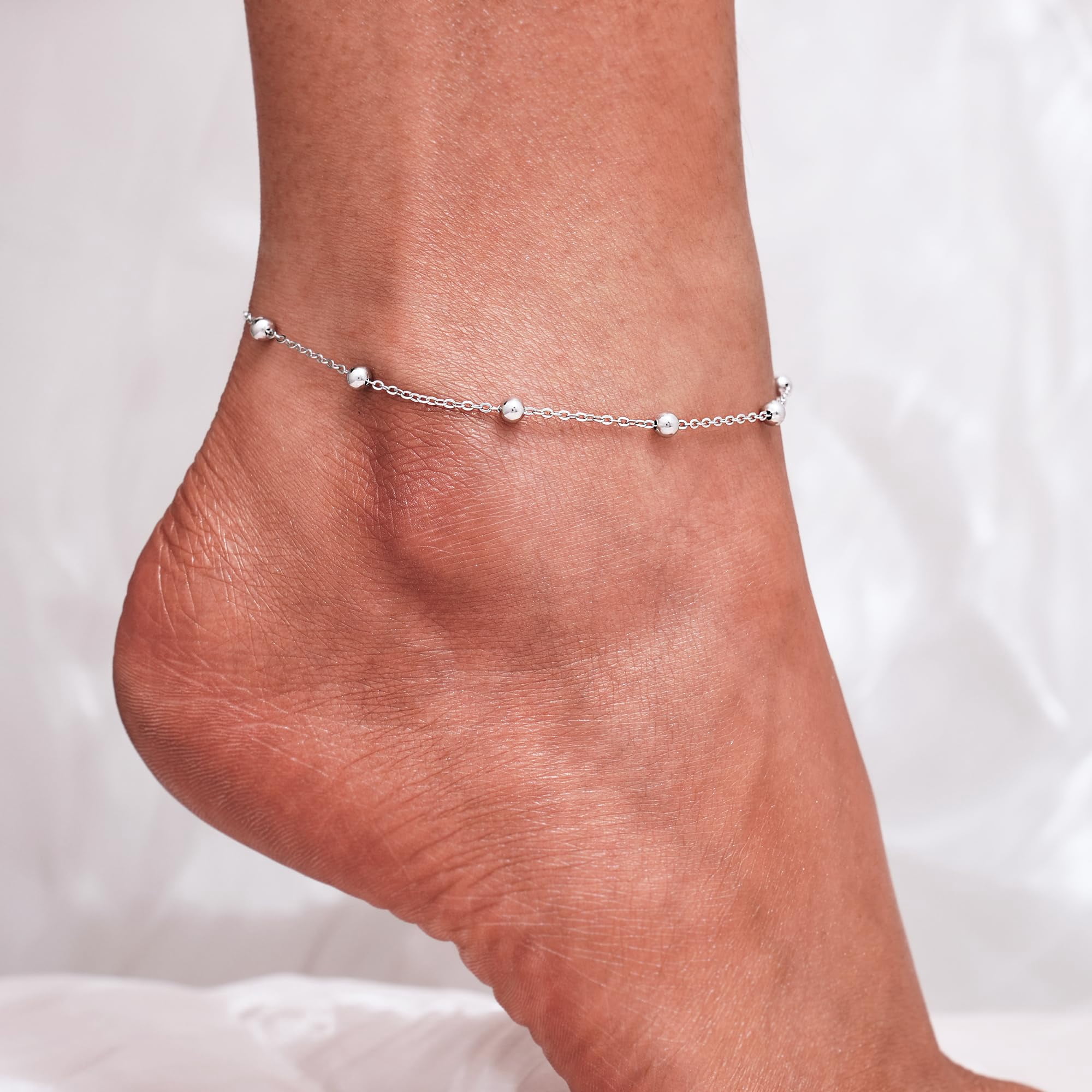 CHIC & ARTSY 925 Sterling Silver Ankle Bracelet Multilayer Anklets for Women