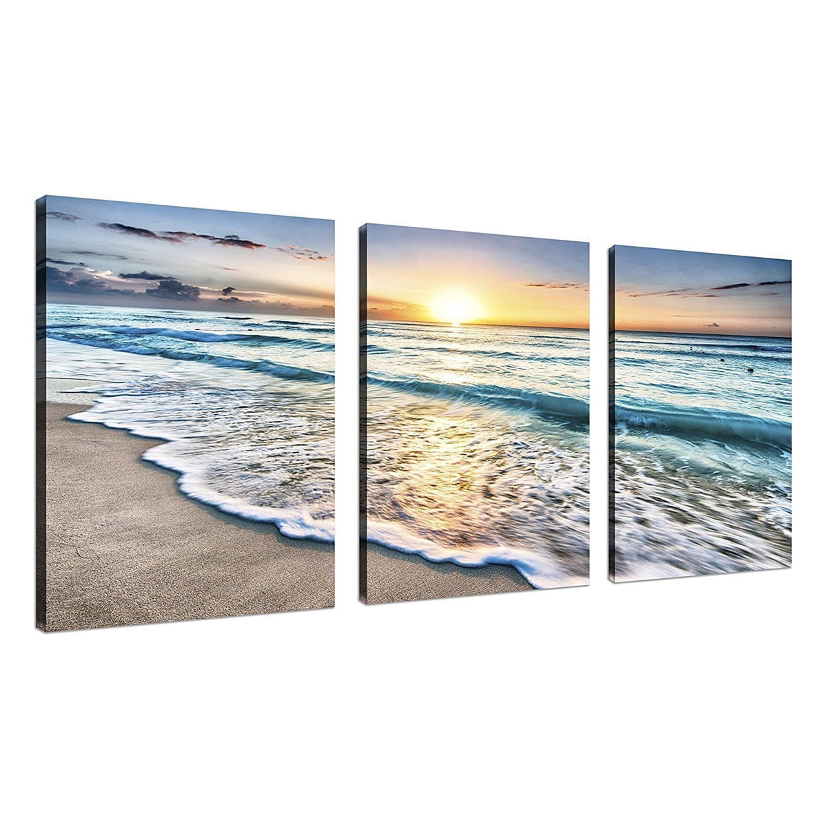Beach Sunset Seascape TREBLE CANVAS WALL ART Picture Print 
