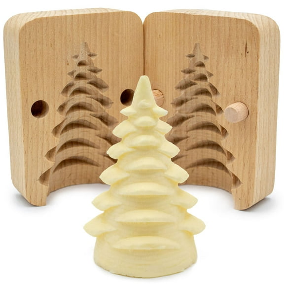 Polart, Christmas Tree Butter Mold - Traditional Wooden Polish Decorative Tree Molds, Homemade Butter Shaper and Wood Kitchen Accessory - Table Decorations at Occasions, Party, and Celebrations
