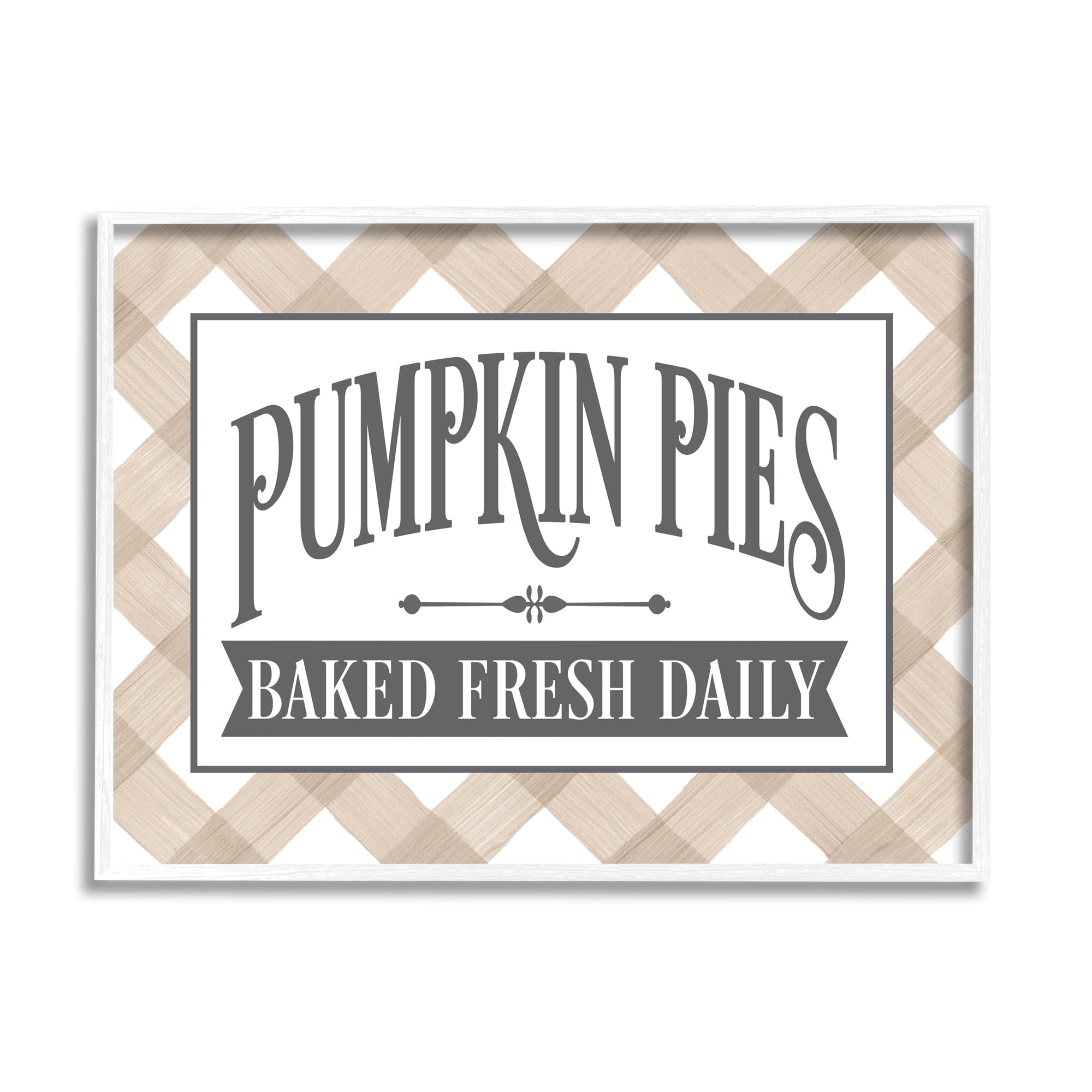 Stupell Industries Pumpkin Pies Baked Fresh Seasonal Tartan Sign Graphic Art White Framed Art Print Wall Art, Design by Lettered and Lined