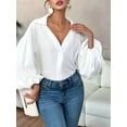 thumbnail image 6 of Women'S French Polka Dot Half-Open Collar Loose Bubble Long Sleeve Top White L, 6 of 8