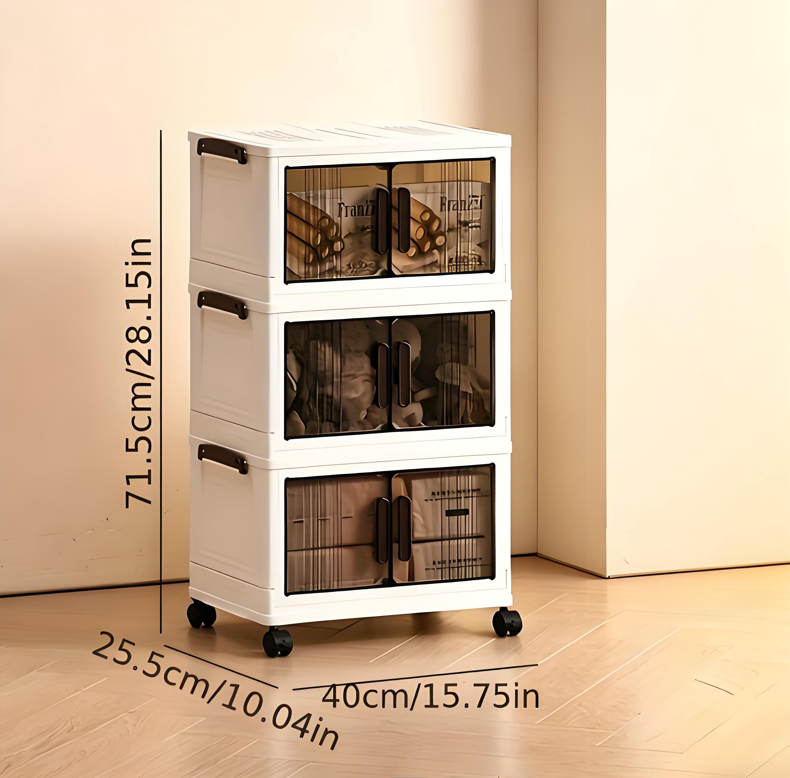 Howcool 3 Tier Stackable Storage Bins with Lids and Wheels, Foldable Storage Boxes with Rolling Casters, Closet, Living Room, Home Office