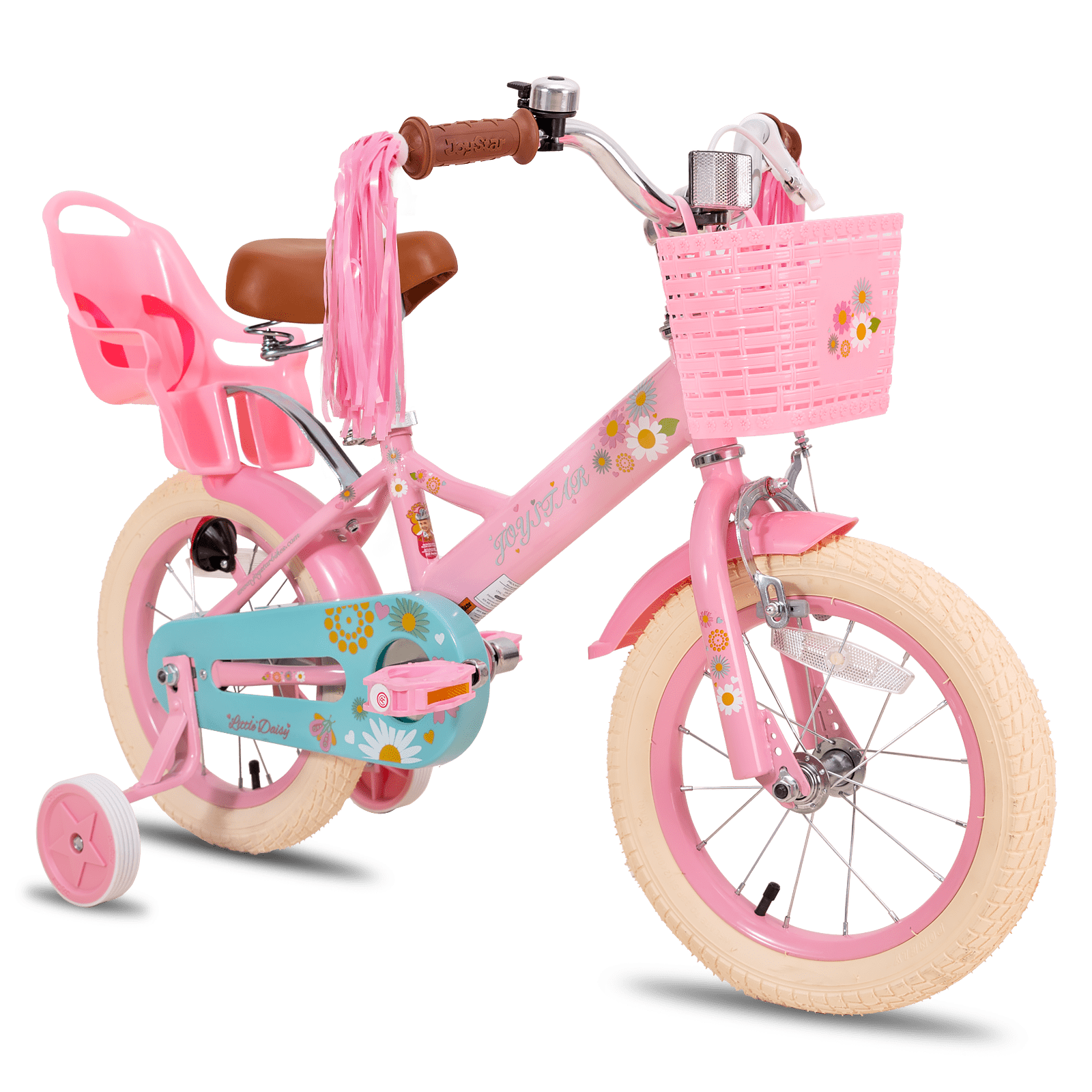 Kids Bicycle with Front Basket & Training Wheels JOYSTAR 14 Inch Kids Bike for 3-5 Years Old Girls Beige & Pink 