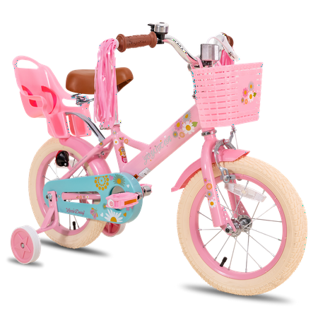 joystar little daisy 14 inch kids bike for 3 4 5 years girls with handbrake children princess bicycle with training wheels basket streamer toddler cycle bikes pink