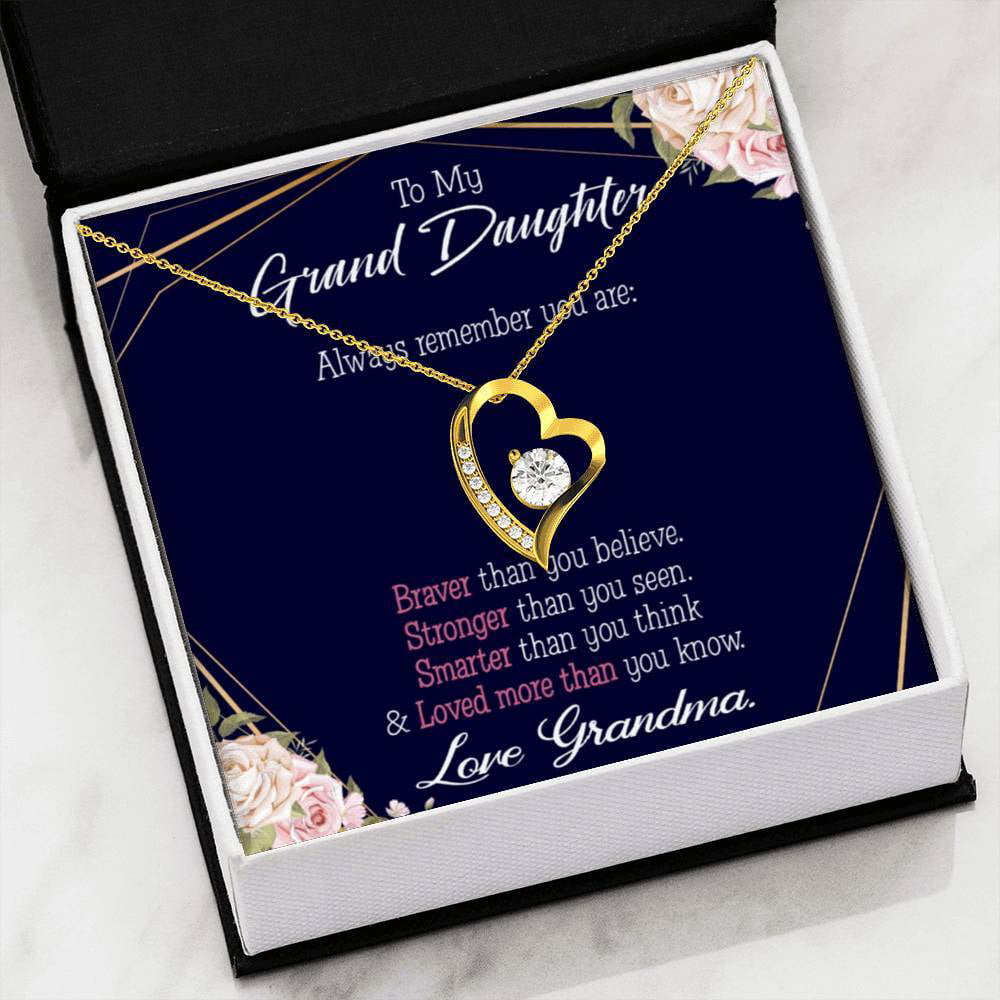 Granddaughter Necklace Grandchild to Grandma Forever Love CZ Heart Pendant Message Card 