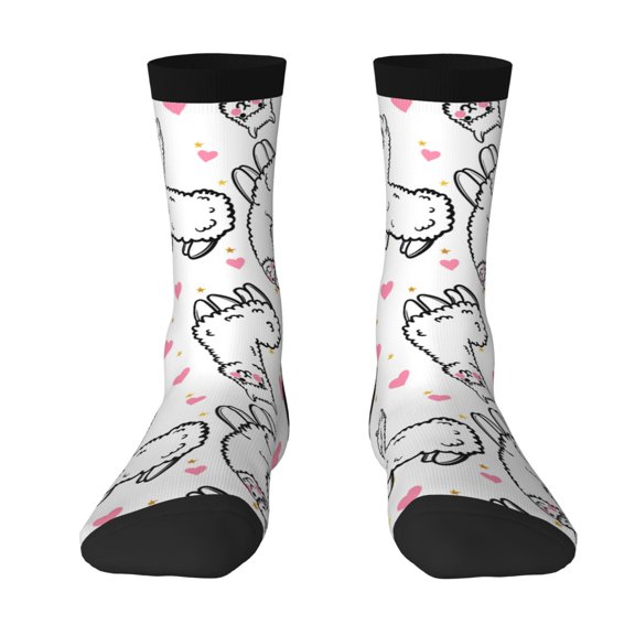 Uemuo Alpacas and Hearts Pattern Women's Crew Socks, Soft Durable Breathable Moisture-Wicking with Odor Control Cotton socks