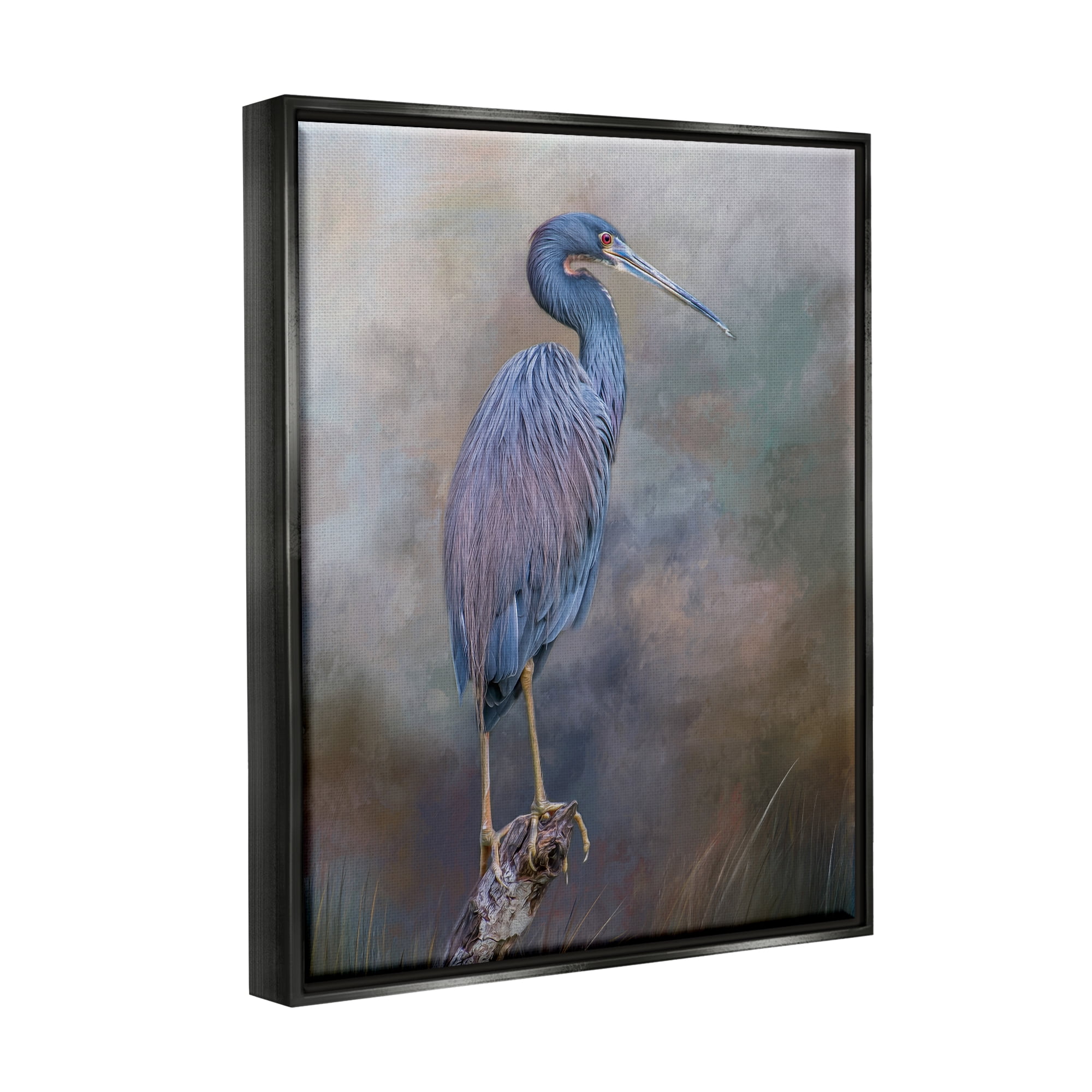 Stupell Heron Bird Perched Woodland Branch Animals & Insects Photography Black Floater Framed Art Print Wall Art